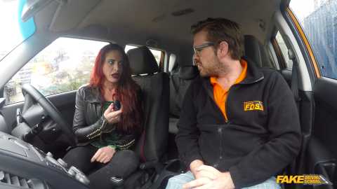 Fake Driving School - Diverse Stacey - Crazy Redhead Fucks Car Gearstick