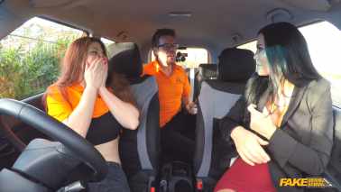 Fake Driving School - Jasmine Jae And Lucia Love - Double Cumshot in Exciting 3some